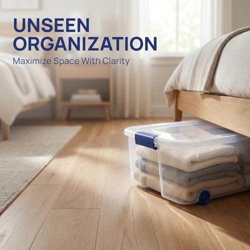 66 Quarts of Transparent Plastic Storage Box, with A Lockable Lid, Large Capacity Storage Box, Stackable and Durable, Suitable for Bedrooms, Garages, Tool Rooms, and Office Organization