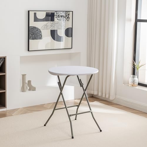 Set of 3, White 24" Round Plastic Folding Table Commercial Portable for Picnic Party Camping Banquet Card Dining Wedding Event Home Kitchen Indoor Outdoor, 30" Height - size: Set of 3