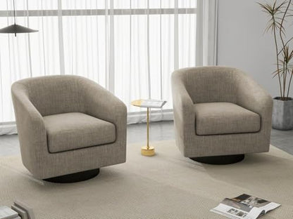 Swivel Accent Chair, Fabric Upholstered Barrel Club Chair, Light Brown | Modern Round Armchair | Comfy Reading Seat with Removable Cushion | For Living Room, Bedroom, Office - color: Flax Light Brown