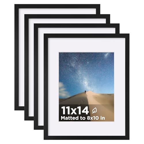 11x14 Picture Frame Set of 4, Wooden 14x11 Photo Frames with Plexiglass for 8x10 Picture with Mat or 11x14 Without Mat, Art Collage for Wall Gallery and Tabletop Display, 11 x 14 Frame Black - color: Black, size: 11x14