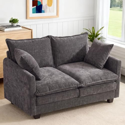50'' Loveseat Sofa Cloud Sofa Couch, Modern Loveseats 2 Seat Couch 27" Deep Seat with 2 Pillows for Small Spaces Apartment Studio Office Bedroom Living Room, Grey - color: Grey, size: 50"
