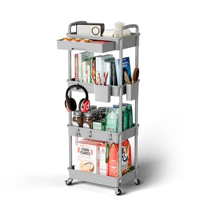 Sorgion 4 Tier Rolling Cart Organizer,Art Craft Diaper Bedside Snack Laundry Room Bathroom Organizer Narrow Thin Slim Rolling Trolley Utility Cart with Wheels for Kitchen,Office(Grey) - size: 4Tier-Grey