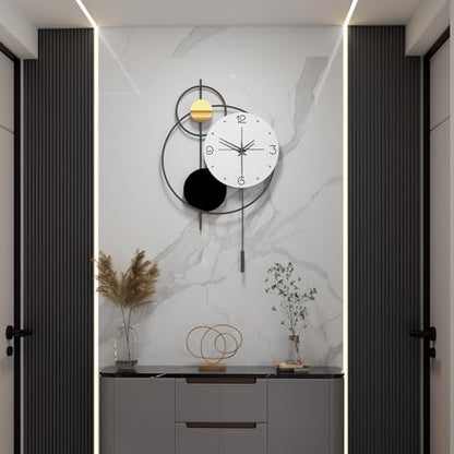 Large Modern Wall Clock for Living Room Decor 24 Inch Big Decorative Black Metal Wall Clock with Pendulum for Home Bedroom Kitchen Office Battery Operated Non Ticking Decoration Clocks Wall - style: Contemporary