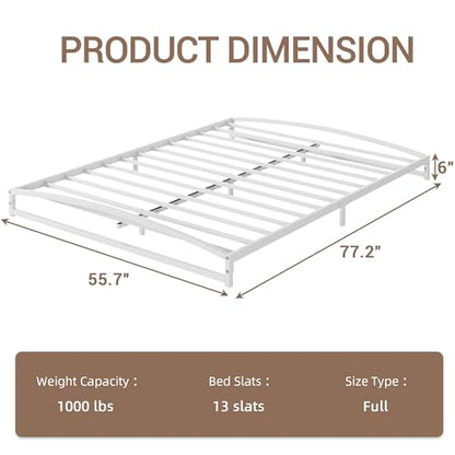 IDEALHOUSE Low Bed Frame, 6 in Full Size Metal Platform Bed Frame, White | Arch Design, Heavy Duty Bed Frame, Strong Bearing Capacity, No Box Spring Needed, - color: 6 Inch White, size: Full