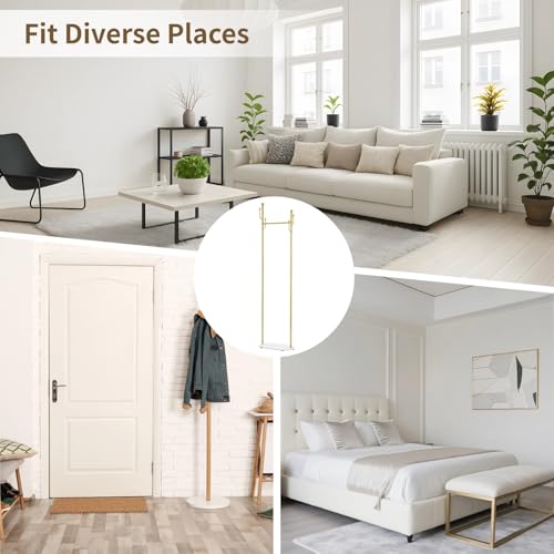 Gold Freestanding Coat Rack with Marble Base, Modern Metal Clothes Stand with Side Hooks, Slim Garment Organizer for Entryway, Bedroom, Hallway Corner Storage