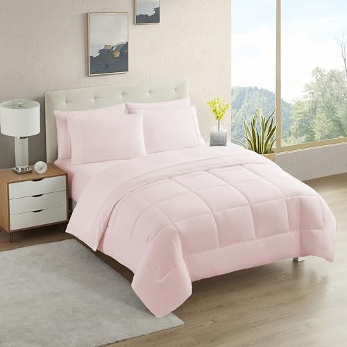 California King Comforter Set - Soft & Breathable 7-Piece Bedding Collection - 1 Comforter, 1 Fitted Sheet, 1 Flat, 4 Pillowcases - Deep Pocket - Premium Quality - Ideal for All Seasons, Pale Pink - color: Pale Pink, size: California King