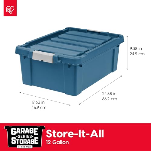 IRIS USA 4-Pack 12 Gal Heavy Duty Lockable Storage Totes with lids, Navy | Ideal for household supplies, seasonal décor and camping gear, Secure latches help keep contents protected - color: Navy, size: 12 Gal - 4 Pack