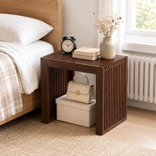 APRTAT Bamboo Dining Bench 17-Inch Indoor Wood Shoe Rack Bench for Entryway | Easy Assemble, Sturdy & Durable,Slatted Design,Versatile Everyday Seating,Living Room Hallway Bedroom Bathroom - color: Red Brown, size: Small