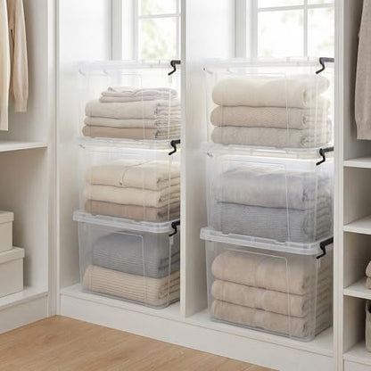 4 Pack 120 QT Plastic Storage Bins with Lids | Clear Stackable Bins with Secure Latches and Handles Heavy-Duty Storage Containers For Home Office and Garage Organization - size: 120 Qt