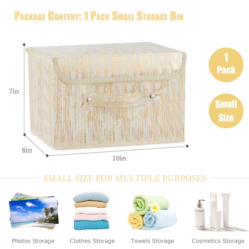 Storage Boxes with Lids Luxury Metallic Fabric Bins Baskets | Decorative Collapsible Stackable, Clothes Container Organizer with Handles for Shelf Closet Home Bedroom Office, Gold, Small - size: Small (Set of 1)