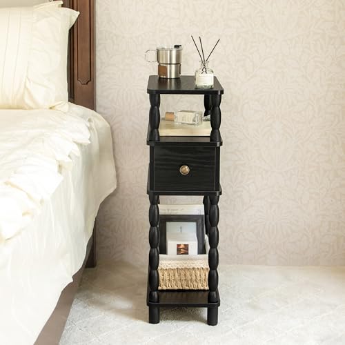 MaxSmeo Black Narrow Side Table, Narrow End Table with Storage, Skinny Small Nightstand with Drawer for Bedroom, Living Room, Small Spaces (Black) - color: Black