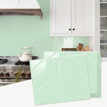 STICKGOO Herringbone Peel and Stick Backsplash, Light Green, 10 Sheets | 12.6 x 9.7 in, Thicker Rectangular Vinyl Stick-On Wall Tiles, Easy Alignment, Waterproof, Easy to Clean, Kitchen/Bathroom - color: Light Green, size: Pack of 10