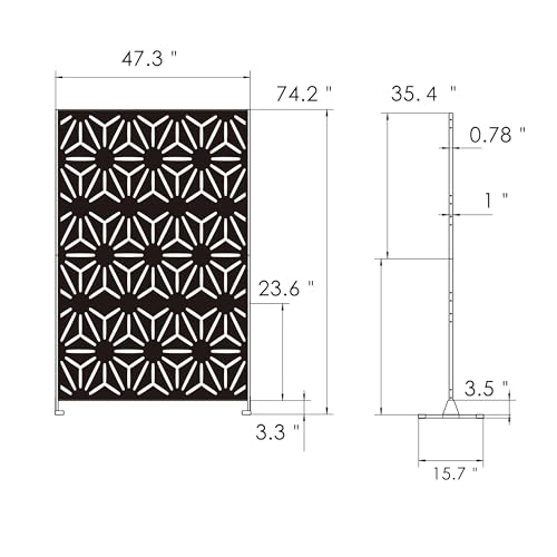 Kozyard Metal Privacy Screen 74" H x 47.2" W Decorative Outdoor Divider | with Stand Panels Freestanding Screen Set for Deck Patio Balcony Garden Outdoor&Indoor(Black/Hexagonal Star) - color: Black/Hexagonal Star