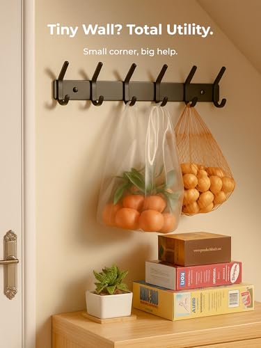 Coat Rack Wall Mount Hooks - 15 Inch Black Metal 6-Hook Rack(1 Pack) | Modern Kids Room, Entryway & Bathroom Hanger for Towels, Coats, Purses, Bags - color: Black, size: 1 Pack