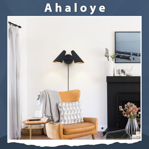 2-Light Plug in Wall Sconce, Matte Black Modern Vanity Light Wall Lamp with Rotatable Lampshade Picture Light for Bedroom Living Room Bathroom Foyer - color: B-Black