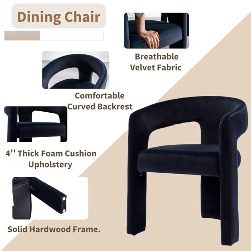HNY Modern Velvet Barrel Single Dining Chair, Black | Upholstered Accent Armchair With Wide Seat Stylish Design For Living Room Bedroom Vanity And Small Spaces - color: Black Velvet