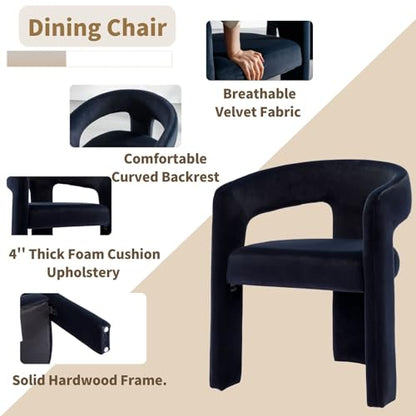 HNY Modern Velvet Barrel Single Dining Chair, Black | Upholstered Accent Armchair With Wide Seat Stylish Design For Living Room Bedroom Vanity And Small Spaces - color: Black Velvet