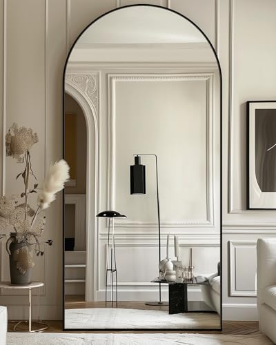 Full Length Mirror with Stand, 76"x34" Arched Full Body Mirror, Large Stand Up Mirrors, Aluminum Frame Floor Standing Mirrors, Freestanding Hanging Leaning Mounted for Bedroom Living Room, Black - color: Black, size: 76"L x 34"W