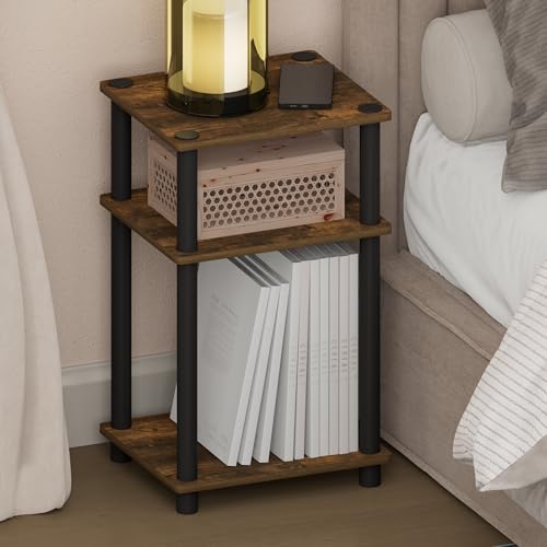 Furinno JUST Night Stand, 3-Tier Turn-N-Tube Nightstand, Toolless Bedside Table, End Table, Side Table with Open Storage for Bedroom, Closet, Dorm, Americano - color: Amber Pine/Black, size: 3-Tier