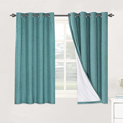 H.VERSAILTEX Linen Blackout Curtains 54 Inches Long 100% Absolutely Blackout Thermal Insulated Textured Linen Look Curtain Draperies Anti-Rust Grommet, Energy Saving with White Liner, 2 Panels, Teal - color: Teal, size: 52"W x 54"L (Pack of 2)