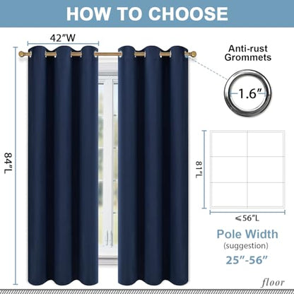 Diraysid Blackout Curtains for Bedroom Grommet Thermal Insulated Room Darkening Curtains (42 x 84 Inch, 2 Panels, Navy Blue) - color: Navy Blue, size: 42"W x 84"L (Pack of 2)