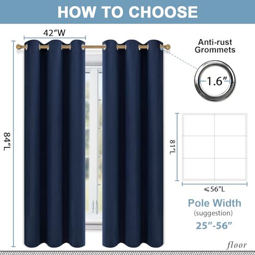 Diraysid Blackout Curtains for Bedroom Grommet Thermal Insulated Room Darkening Curtains (42 x 84 Inch, 2 Panels, Navy Blue) - color: Navy Blue, size: 42"W x 84"L (Pack of 2)