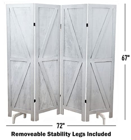 Premium Home 4-Panel Room Divider – Rustic White Barn Door, K Pattern Folding Privacy Screen, Partition Wall - color: Rustic White - K Pattern - 4 Panel