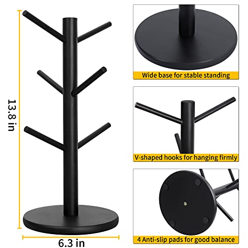 MyLifeUNIT Mug Holder Tree, Coffee Cup Holder with 6 Hooks (Black) | Anti-slip padded bottom, space-saving compact design, easy air drying, sturdy tip-resistant structure - color: Black