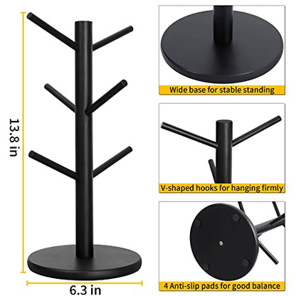 MyLifeUNIT Mug Holder Tree, Coffee Cup Holder with 6 Hooks (Black) | Anti-slip padded bottom, space-saving compact design, easy air drying, sturdy tip-resistant structure - color: Black