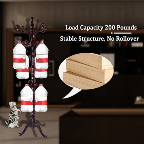Coat Racks FreeStanding with 14 Hooks, Natural Wood Coat Rack with Solid Round Base, Adjustable Height Coat Racks, Easy Assembly for Hallway, Bedroom and Office (Reddish brown-Tri-Legged Base) - color: Reddish brown-Tri-Legged Base