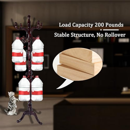Coat Racks FreeStanding with 14 Hooks, Natural Wood Coat Rack with Solid Round Base, Adjustable Height Coat Racks, Easy Assembly for Hallway, Bedroom and Office (Reddish brown-Tri-Legged Base) - color: Reddish brown-Tri-Legged Base