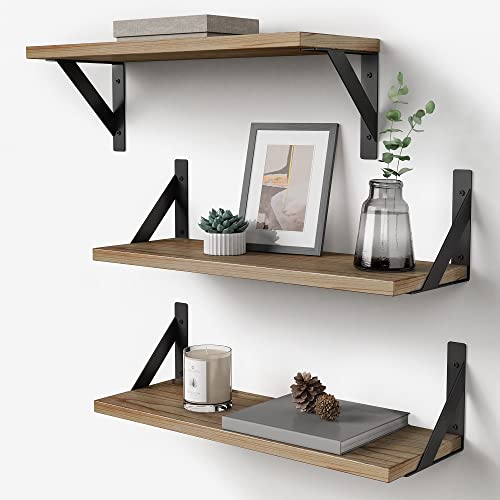 Floating Shelves with Black Metal Brackets Set of 3, Light Wood Wall Bookshelf for Bedroom Over Desk Bed, Hanging Shelf for Office Kitchen Living Room, Bathroom Over Toilet (Natural Color) - color: Wood & Diy, size: 17 x 6 Inch