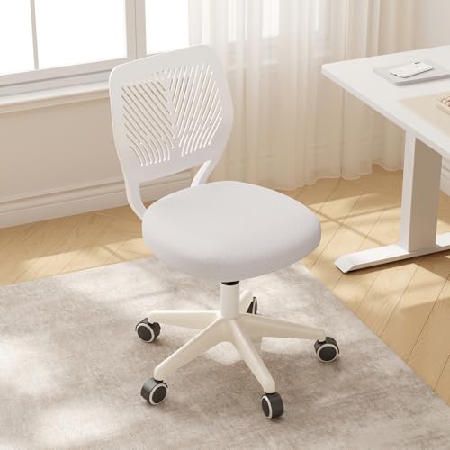 JPBSTO Armless Desk Chair, Height Adjustable Swivel Office Rolling Task Chairs with Soft Mesh Padded Cushion, Ergonomic Small Study Computer Chair for Girls Boys Teens (White, 1PC) - color: White