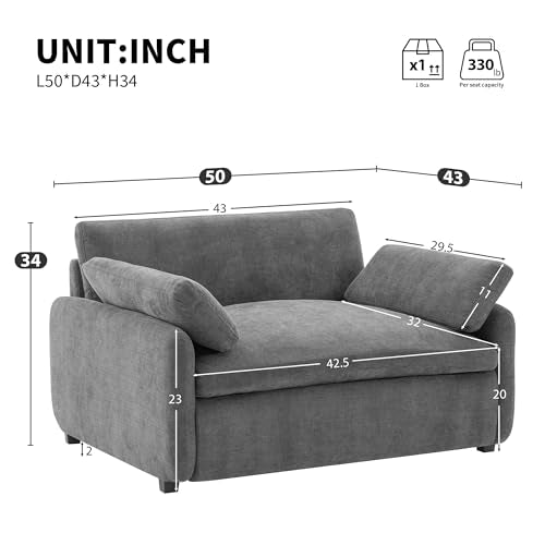 Merax 50 x 43 Oversized Chenille Single Sofa Chair,Wide and Deep Seat Accent Chair,Modern Upholstered Comfy Couch with Pillows for Living Room,Apartment,Bedroom,Gray - color: Grey
