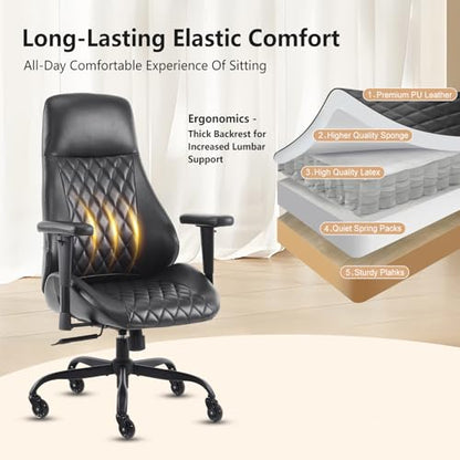 YFO Home Office Desk Chair High Back Office Rubber Chair Casters Ergonomic Computer Chair with Lumbar Support Adjustable Height Rolling Swivel Chair Executive Task Armrests, Black PU - color: Black, size: High Back
