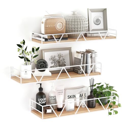 Floating Shelves for Wall Set of 3, Shelf for Home Storage Decor | Wall Mounted Hanging Shelves for Living Room, Bedroom, Bathroom, Kitchen - White - color: White