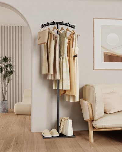 T-Shaped Metal Clothing Racks,Freestanding Coat Tree,68.9in,Black | Coat Racks with Strong Load-Bearing Capacity, Clothes Hanger Stand with Natural Rock Base, Suitable for Outerwear,Handbags - color: Black