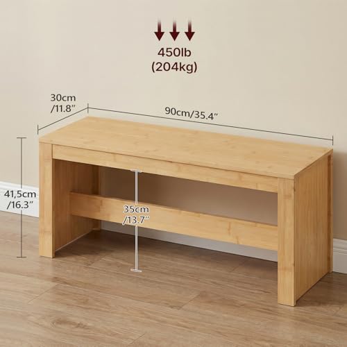 MAHANCRIS Entryway Shoe Rack Bench, 35.4 Inch Bamboo Dining Bench | Table Bench for Living & Dining Room, Kitchen, Bedroom, Bathroom, Hallway, Natural TBNA0501