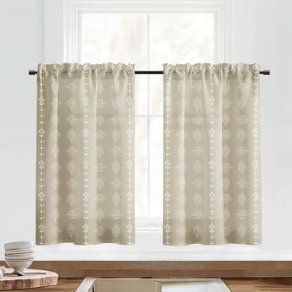 Lino Rosa Boho Farmhouse Tan Beige Linen Small Tier Cafe Curtains for Kitchen 36 Inches Long - color: Tan Beige, size: 24"W x 36"L (Pack of 2)