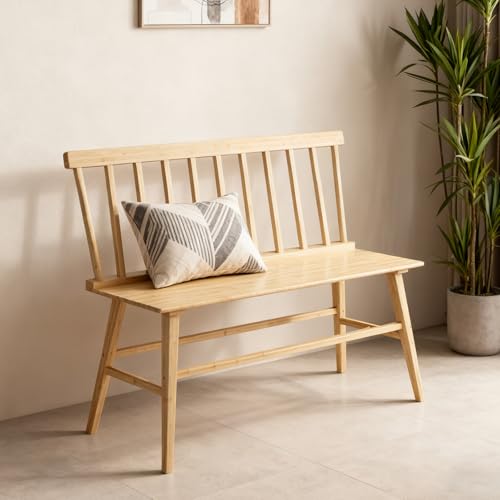 WISUCART Dining Bench for Kitchen & Dining Room with Spindle Back（Natural） | Natural Bamboo, Spindle Back, 300 LBS Weight Capacity, Ideal for entryways, bedrooms, outdoor settings, Easy Assembly & Clean - color: Natural, size: Without Arms