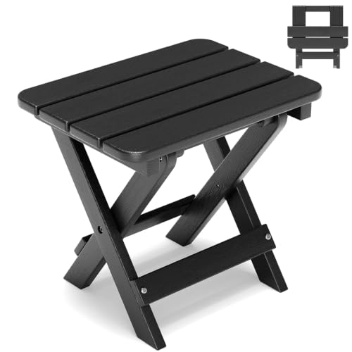 Folding Outdoor Side Table,Small HDPE Patio Table,All-Weather Compact Portable End Table for Patio,Porch,Pool,Black,11.8" D x 15.7" W x 15.7" H - color: Black