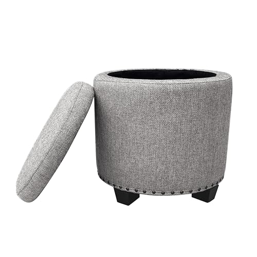 HomePop 18.5" Round Storage Ottoman with Nailheads - Heathered Gray - color: Heathered Gray