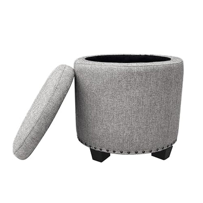 HomePop 18.5" Round Storage Ottoman with Nailheads - Heathered Gray - color: Heathered Gray