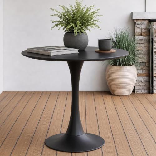 31.5" Small Round Dining Table for 2 4, [Sturdy Metal Tulip Base] Black Modern Circle Kitchen Table, Space Saving, for Dining Room Apartment Office - color: Black With Black Base, size: 31.5"