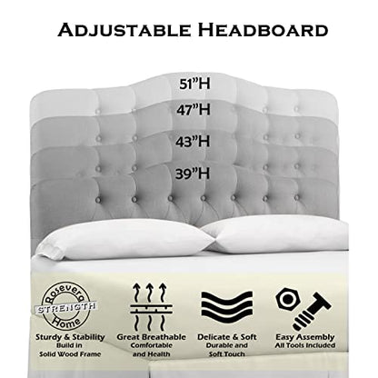 Rosevera Givanna Adjustable Height Headboard with Linen Upholstery and Button Tufting for Bedroom, Queen, Light Gray - color: Light Gray, size: Queen