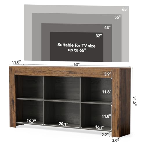 LITTLE TREE TV Stand with Storage, 63-Inch Entertainment Center with Shelves, Modern Media Console for Television up to 65" for Living Room, Bedroom, Brown + Dark Gray - color: Brown + Dark Gray