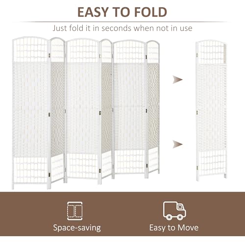 HOMCOM 6 Panel Room Divider, Folding Privacy Screen, 5.6', White | Room Separator, Wave Fiber Freestanding Partition Wall Divider - color: White, size: 6 Panel