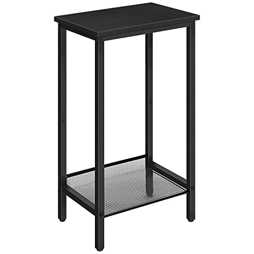 HOOBRO Tall Side Table, Industrial End Telephone Table with Adjustable Mesh Shelves, Small Tall Nightstand for Living Room, Bedroom, Entryway, Office, Black BB03DH01 - color: Black