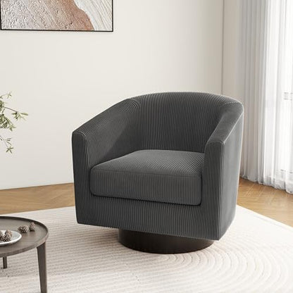 Swivel Barrel Accent Chair, Comfy Reading Armchair, Charcoal, Set of 1 | Club Chairs for Adults, Low-Back Design, Modern Round Style, Solid Wood Frame & Metal Swivel Base, For Living Room & Bedroom - color: Charcoal