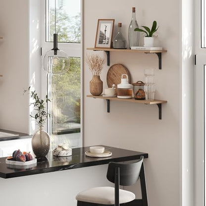 Long Wall Shelves, 31.5Inch Wooden Wall Mounted Shelves, Set of 2 | Floating Book Shelf with Metal Bracket, Easy Assembly, Max Load 22lbs, Wall Storage Ledges, Bedroom/Bathroom/Kitchen, Natural - color: Natural, size: 31.5 Inch